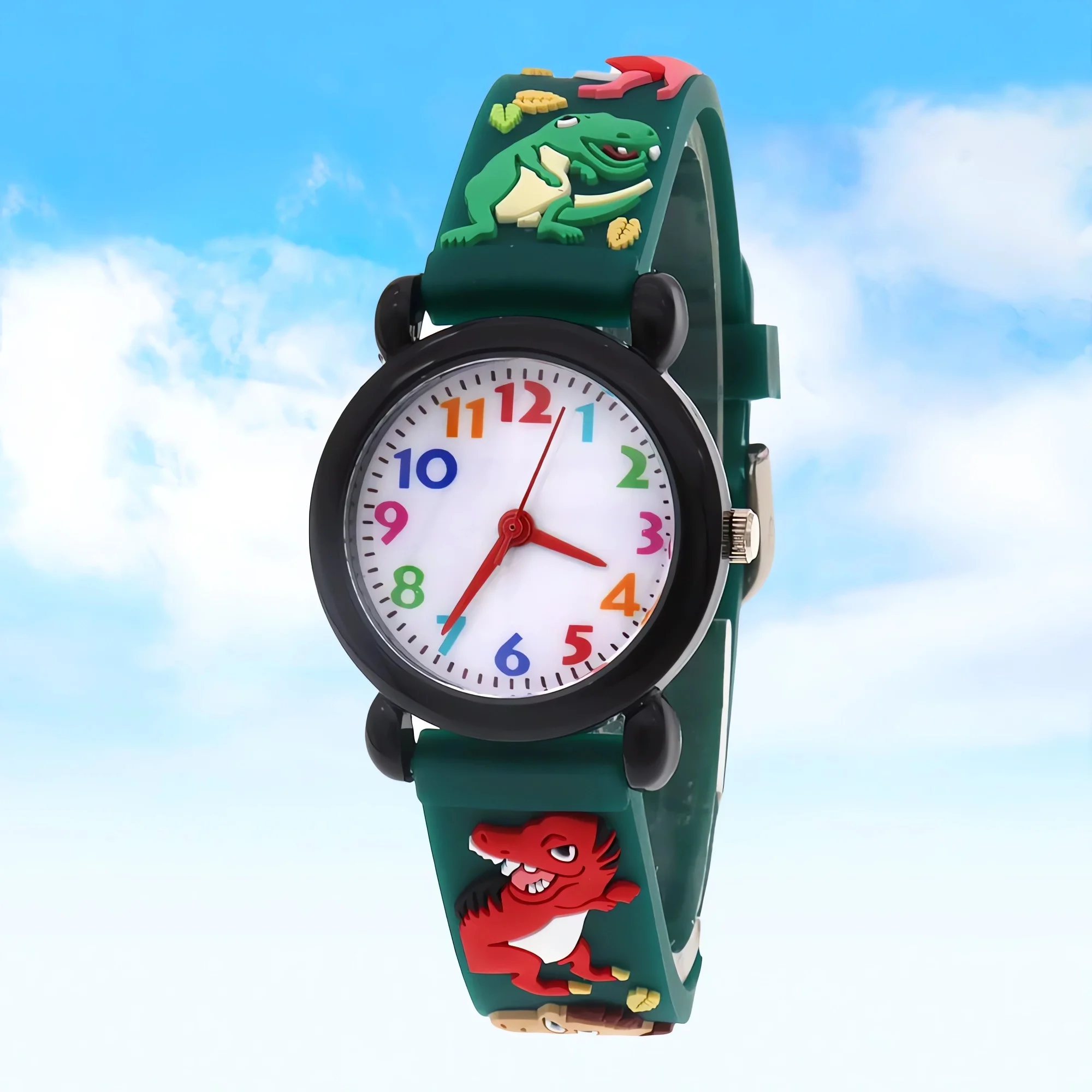 Fashionable Waterproof Digital Quartz Watch Cartoon Dinosaur Design Wristwatch for Boys And Girls