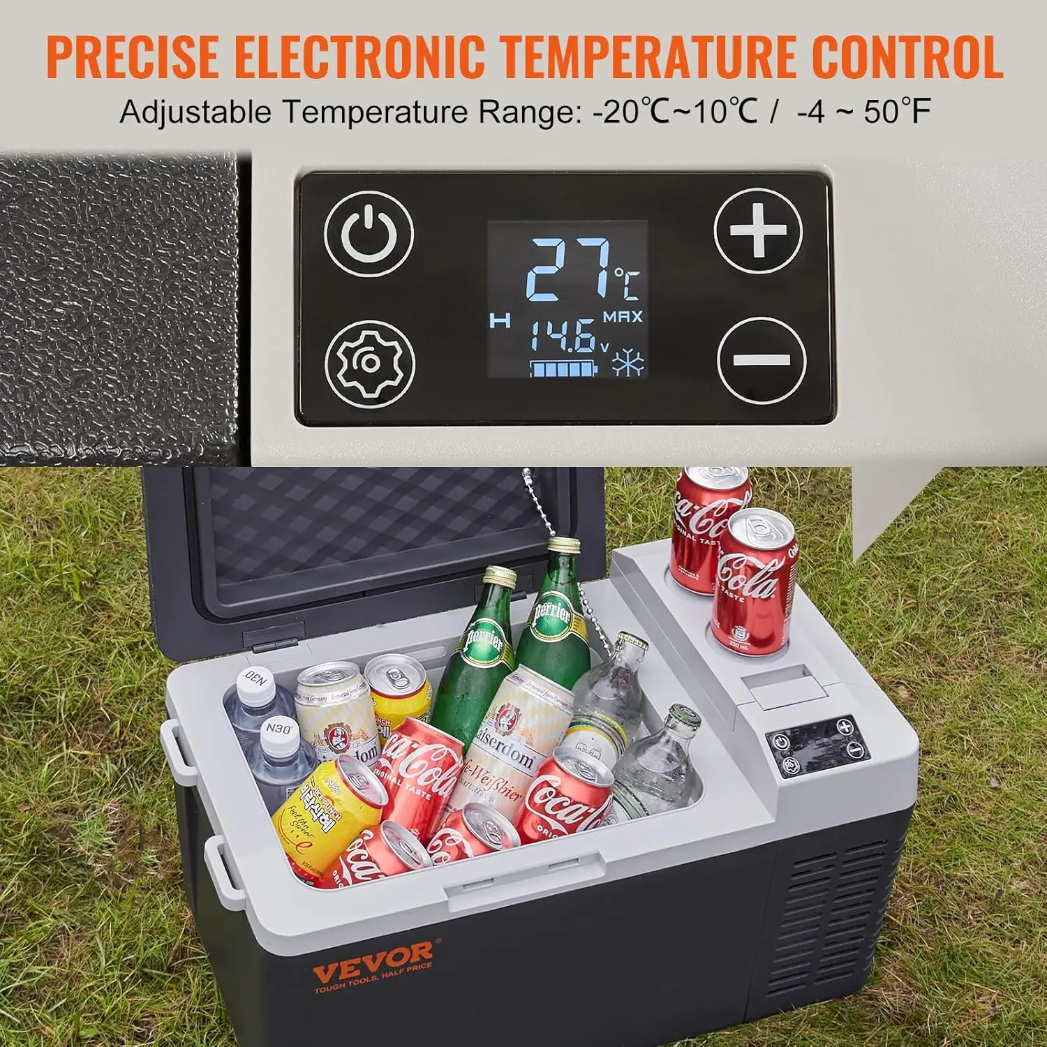 12 volts refrigerador do carro, 21 QT/20 L única zona congelador portátil, -4 ° F-50 f faixa ajustável, 12/24V DC e 100-240V AC