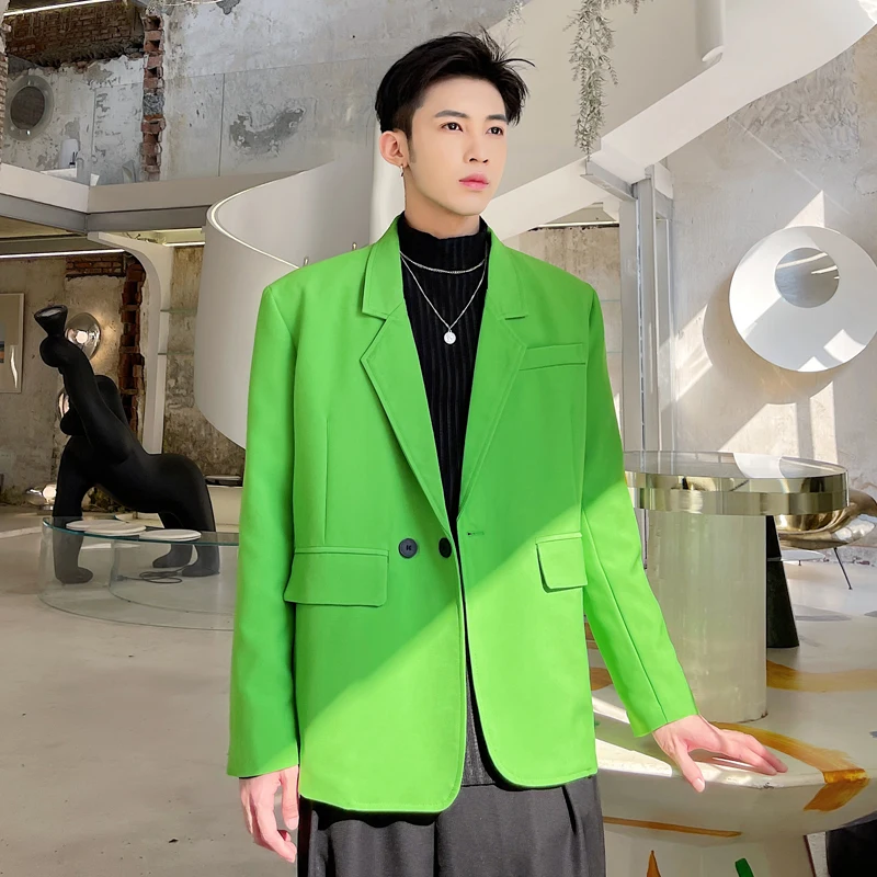 

Fluorescent Green Inc Men Blazer Ins Cool Streetwear Classic Suit Coat Graceful Party Chaquetas Night Club Dating Tops Outerwear