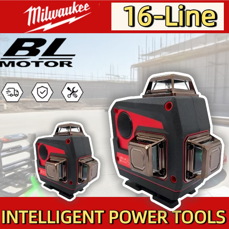 Milwaukee Laser Nível 16 Linhas Medidor Função Buzina 360 °   Ferramenta autonivelante de luz verde cruzada vertical e horizontal