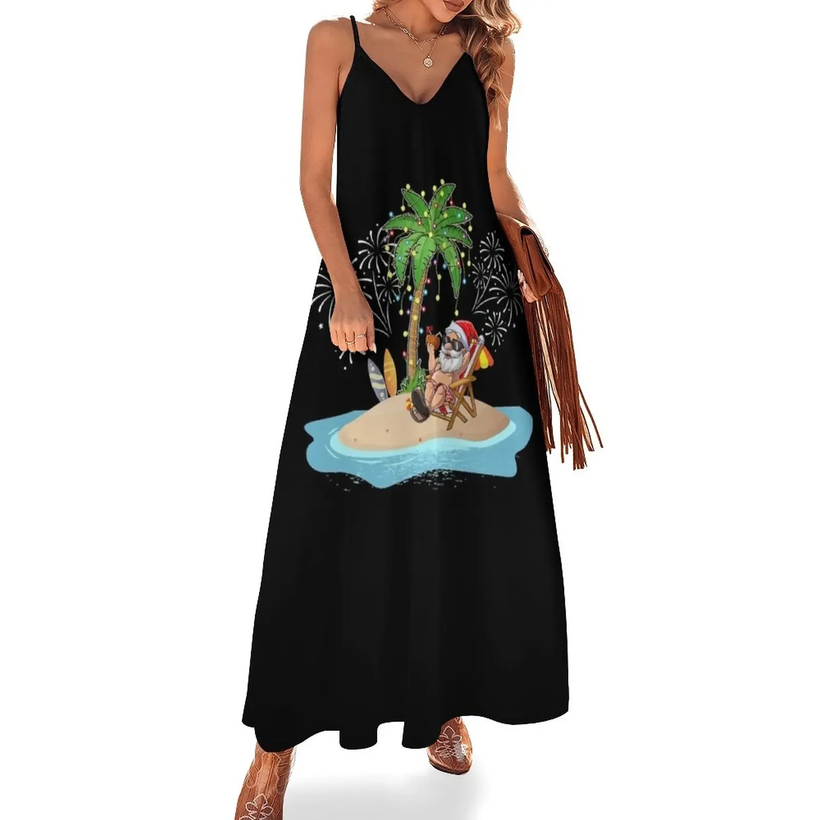 

Decorated Christmas Palm Tree Tropical Xmas Coconut Essential T-Shirt Sleeveless Dress summer dress women 2024 women dresses