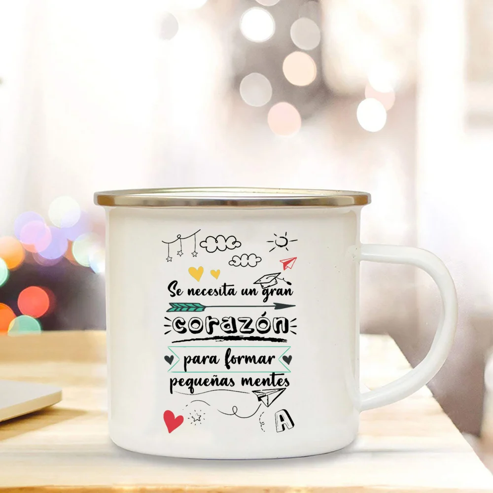 It Takes A Big Heart To Help Shape Little Minds Spain Enamel Mugs Teacher Drink Juice Coffee Dessert Cocoa Milk Handle Mug