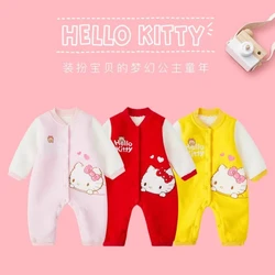 Sanrio Hello Kitty dziewczynka kombinezon z długim rękawem śpioszki dla niemowląt wiosenne i letnie kreskówki dziewczyny ubrania dla noworodka prezent urodzinowy