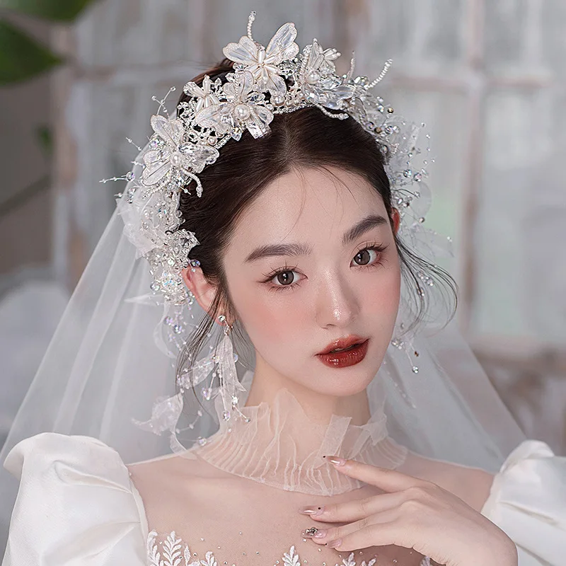 Crown Headdress Luxury Elegant Advanced 2025 New Handmade Flower a Pair of Hairclips Wedding Dress  Hair Accessories