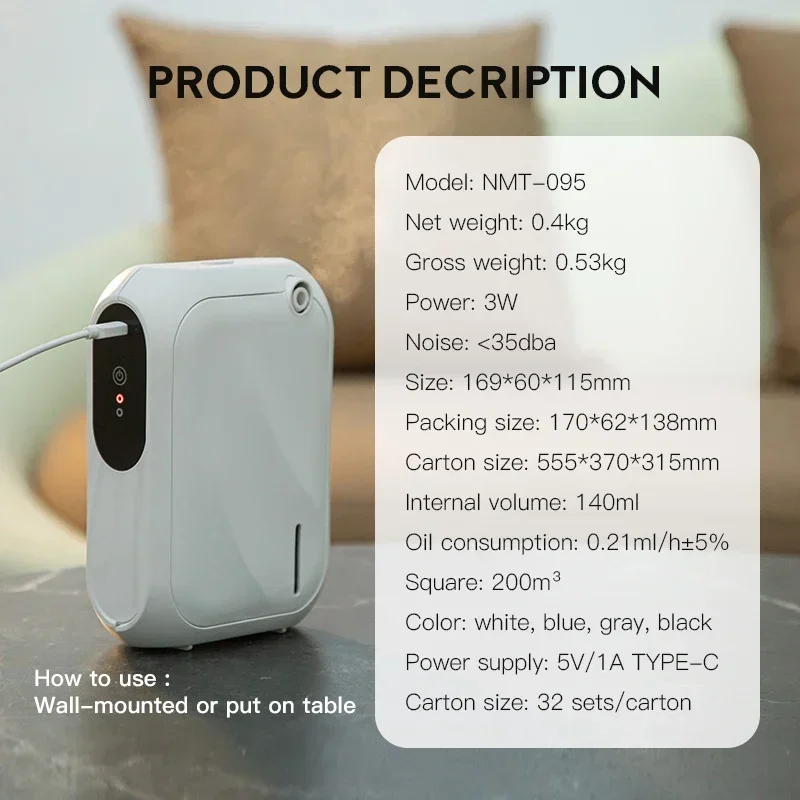 NAMSTE Hotel Fragrance Diffuser 200m³ Wall Mounted Essential Oil Diffuser Scent Machine Fragrance Launcher Device For Small Room