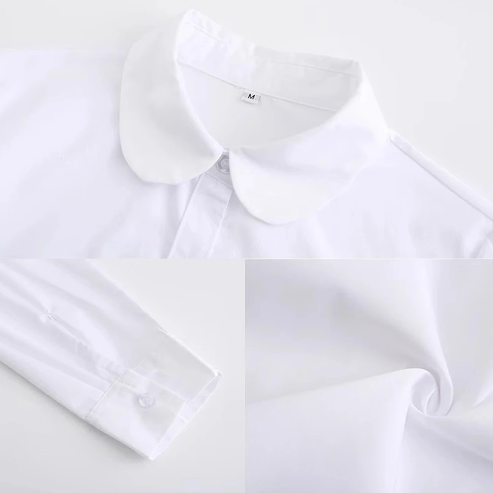 새로운 학생 블라우스 JK 유니폼 S-3XL 단색 흰색 1개 라펠 긴팔 비신축성 폴리에스터 여학생