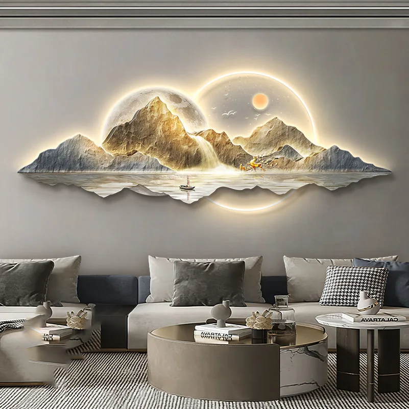 

Rising sun light luxury living room decorative painting new Chinese sofa background wall hanging painting high sense atmosphere