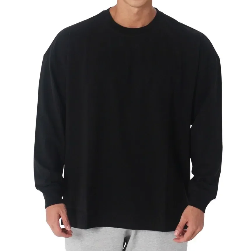 Men thin fashion loose casual fitness clothing training sportswear long sleeved T-shirt pullover