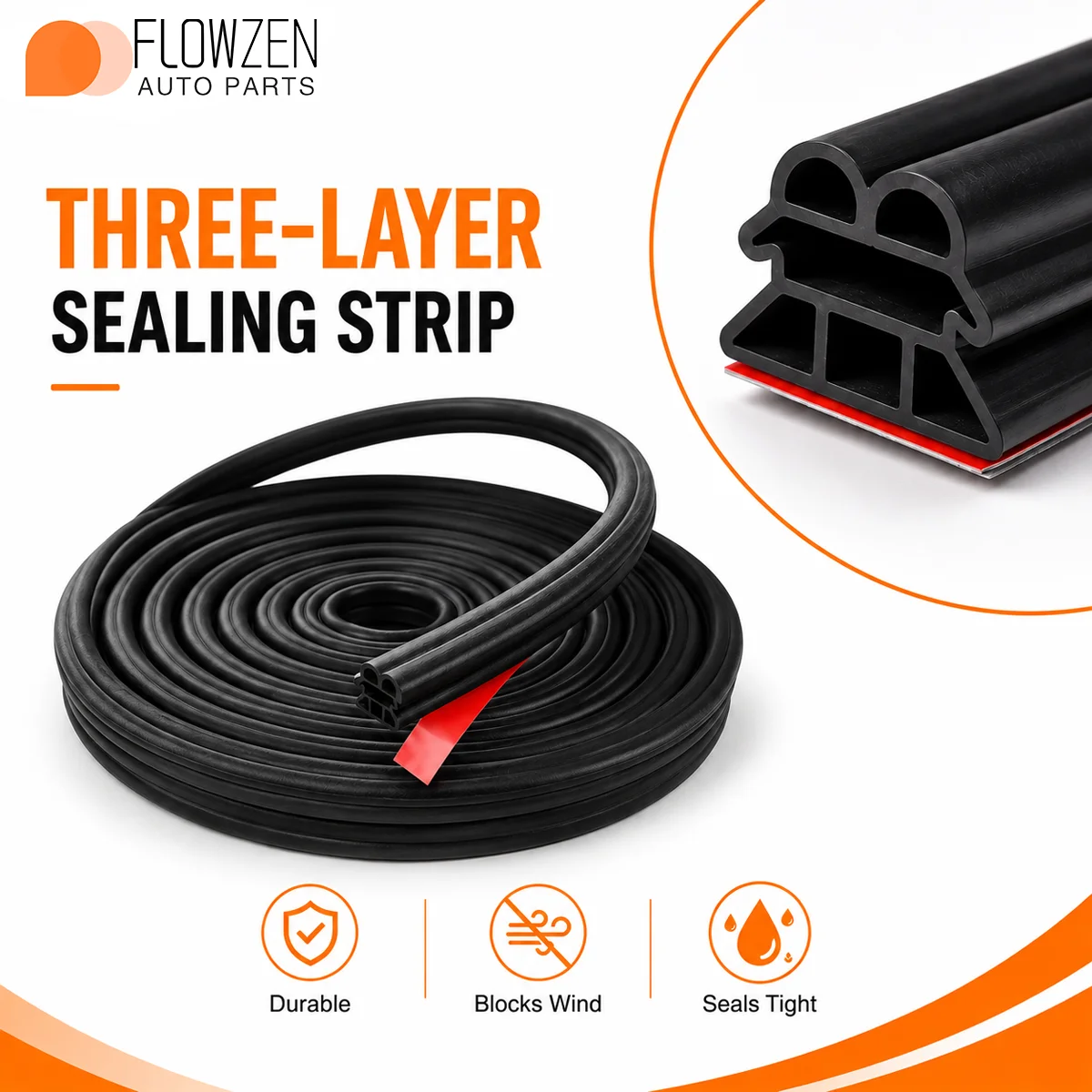 Three Layer 5m Car Door Sealing Strip Self-Adhesive Door Edge Anti Scratch Anti-Collision Noise Reduction Protection Strip