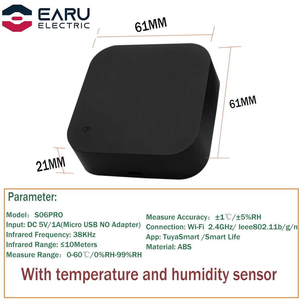 Tuya Smart IR Remote Control Built-in Temperature and Humidity Sensor for Air Conditioner TV DVD AC Works with Alexa Google Home
