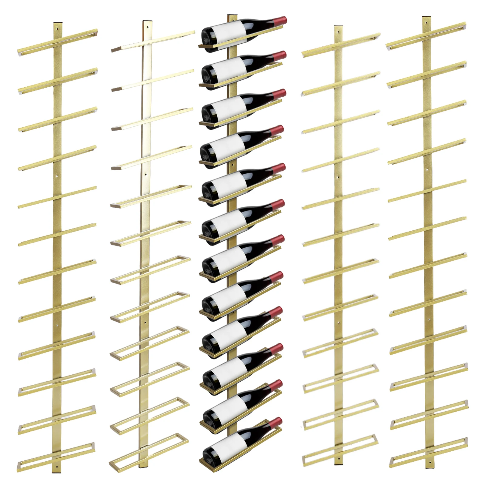 

Набор из 5 настенных держателей для 60 винных бутылок, подставка для демонстрации винных бутылок для кухни, столовой, бара, винного погреба