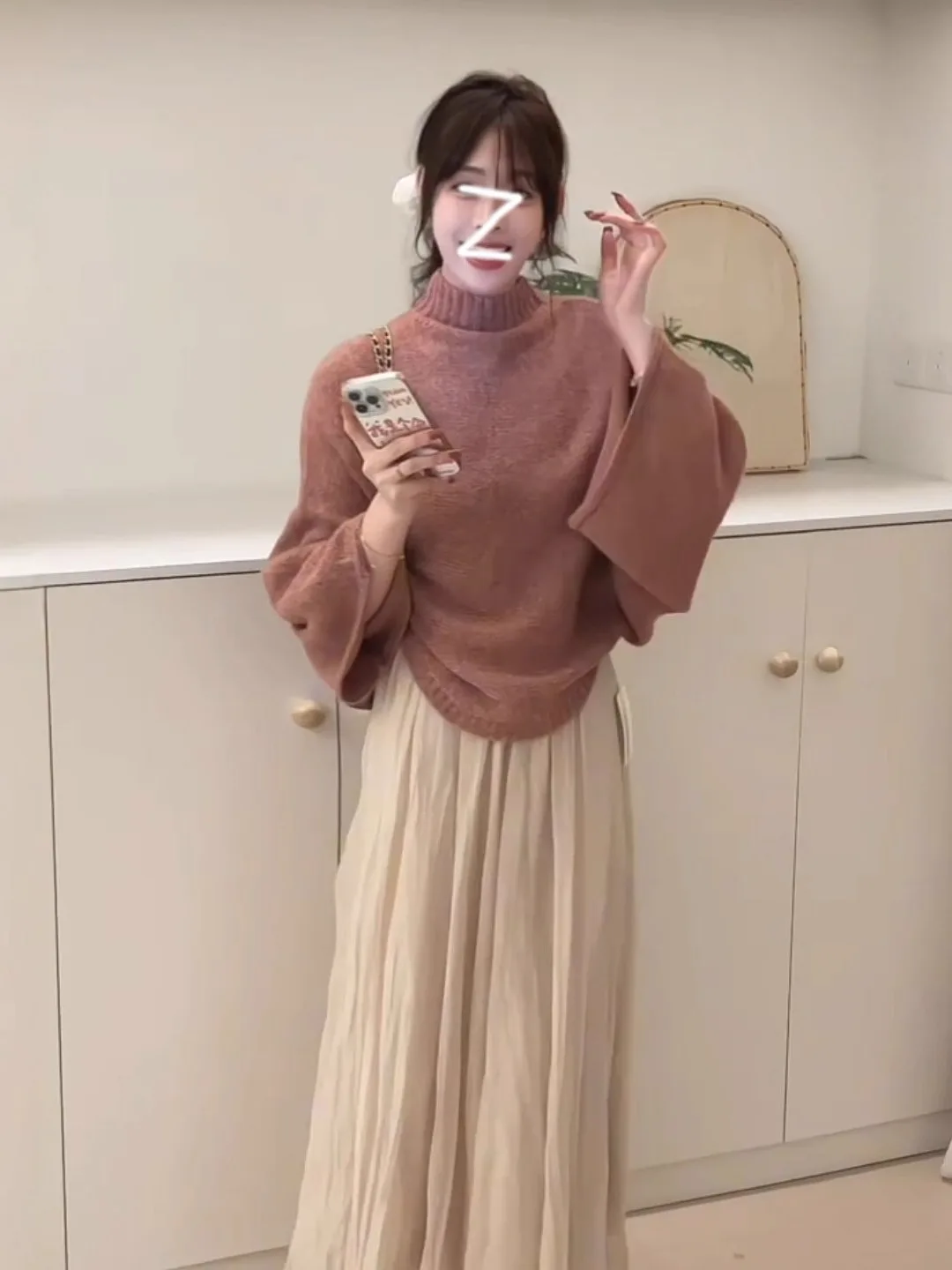 

Unique Pink Loose Knitted Sweater Women's Autumn Winter Lazy Sle Top f High Collar Slimming Effect Soft Comfortable