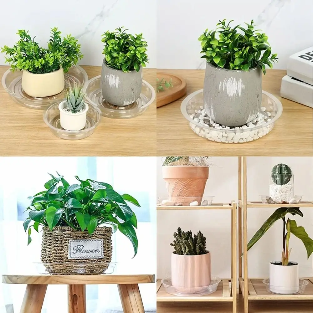 5pcs 6/8/10/12 Inch Plastic Flower Pot Tray Round Transparent Plant Base Anti-slip Reusable Drip Trays Indoor Outdoor