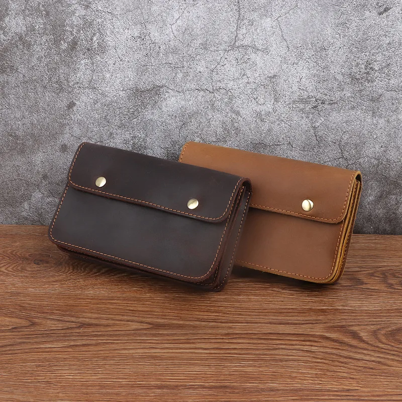 New Men's mobile phone bag, waist belt, portable, for outdoor work on construction sites, top-grade cowhide, handcrafted wallet