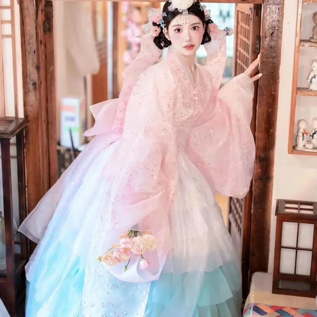 Palace korean Traditional Costume for Women Elegant Luxury Hanbok Dress Princess Cosplay Anicent Retro Long Robe Wedding Party