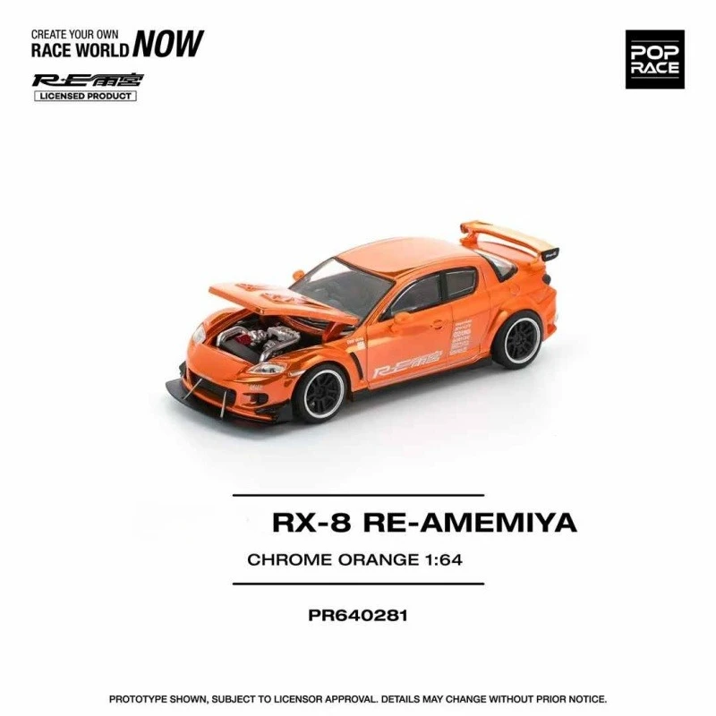 POP RACE 1:64 RE-AMEMIYA RX-8 CHROME ORANGE Die-Cast Car Model Miniature Gifts