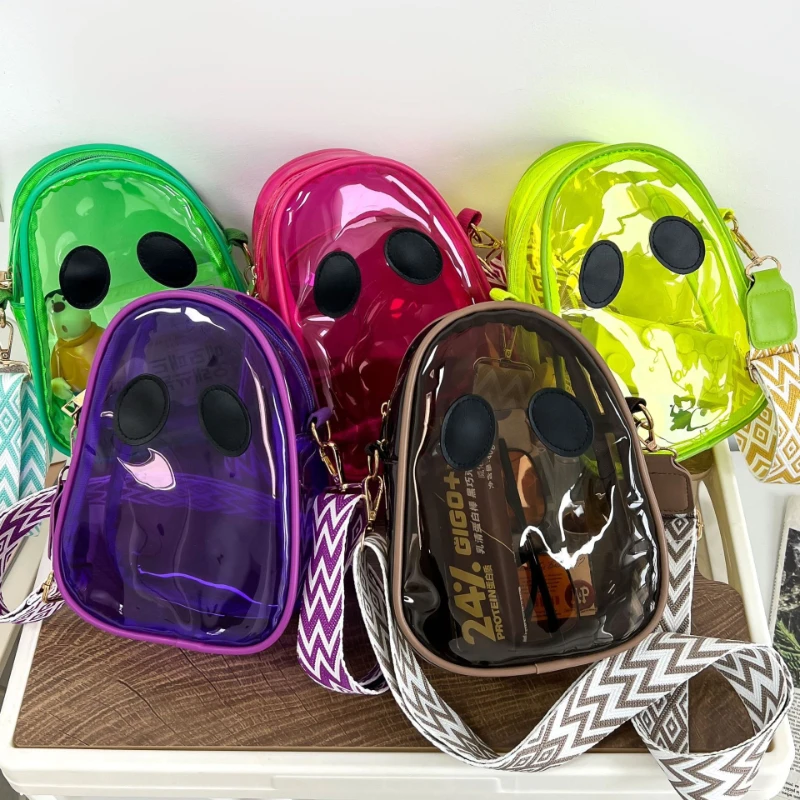Retro Pvc Ghost Shoulder Bag Candy Color Transparent Halloween Crossbody Bag Coin Purse Korean Style Mobile Phone Bag Outdoor