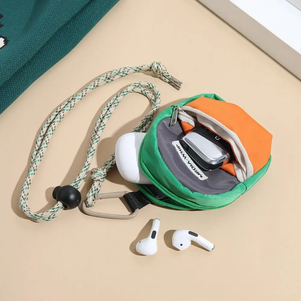 Neck Hanging Coin Purse New Polyester Earphone Storage Bag Mini Wallet Anti-theft Contrasting Color Small Key Bag