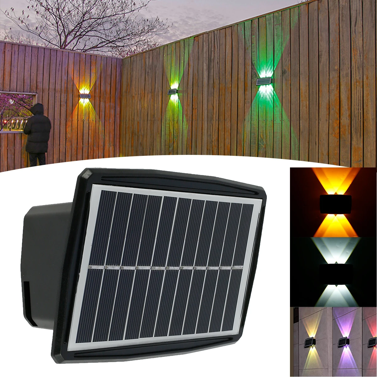 1/2Pcs Solar LED Light Outdoor Garden Light Waterproof 4LED Solar Wall Light 2 Modes Solar Fence Light Yard Porch Garden Decor