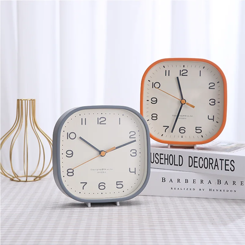 Nordic Style 6inch Small PVC Glass Table Clock Kids Bedroom Simple Modern Sleep Silence Running Hangable Children's Study Clocks