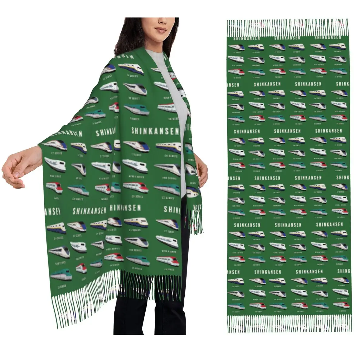 

Japanese Shinkansen Bullet Trains Artwork Scarf Tassel Scarves Women Soft Warm Shawls and Wraps Large Fall Winter Shawl Wrap
