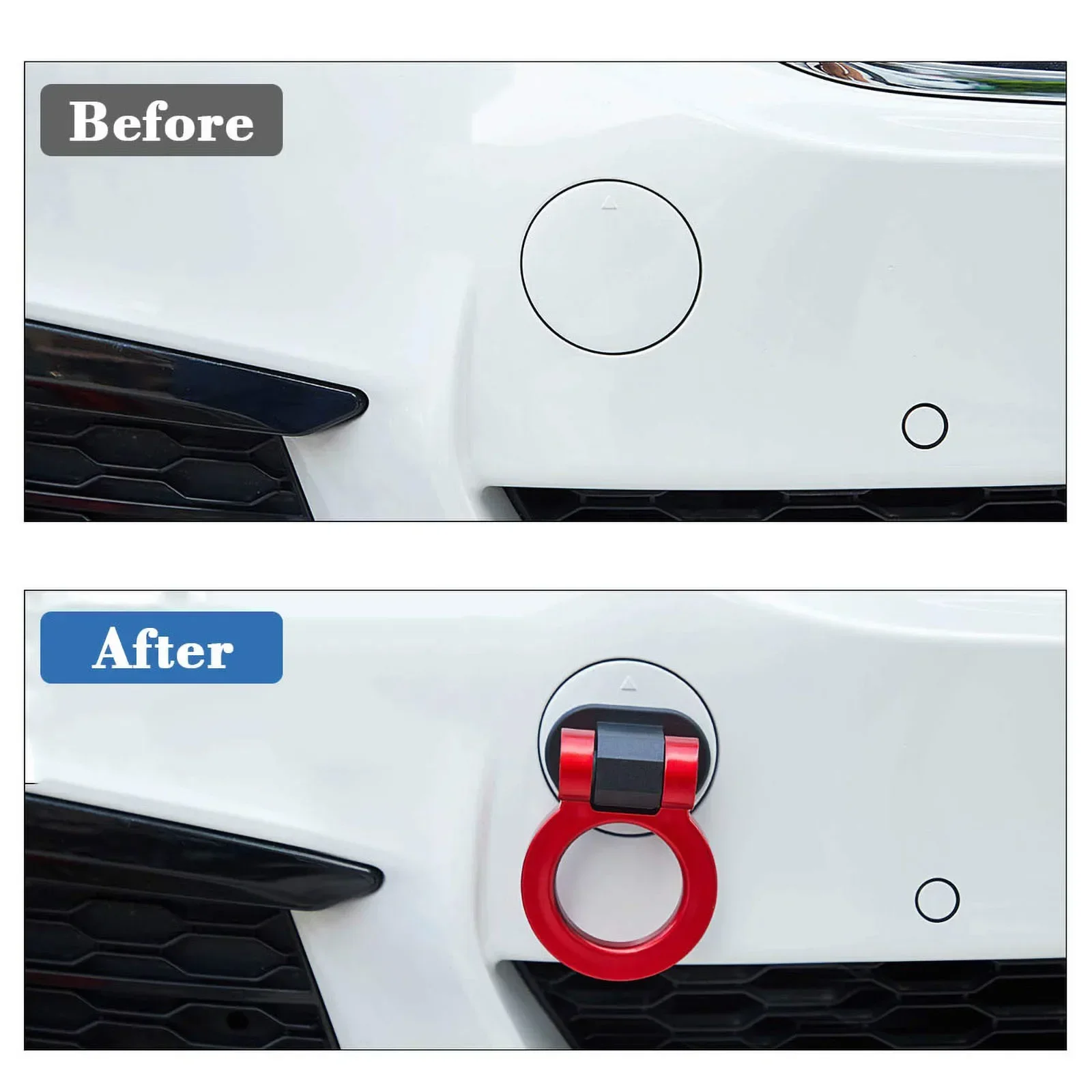 2 Designs Auto-Styling Anhängerkupplungs-Aufkleber Dekoration Auto Vorder- und Heck-Anhängerkupplung Simulations-Rennring Fahrzeug-Abschlepphaken – Detail 9