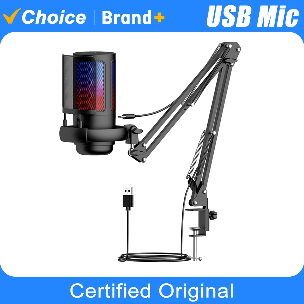 Gaming USB Microphone, Noise Cancellation mic with Mute, Gai