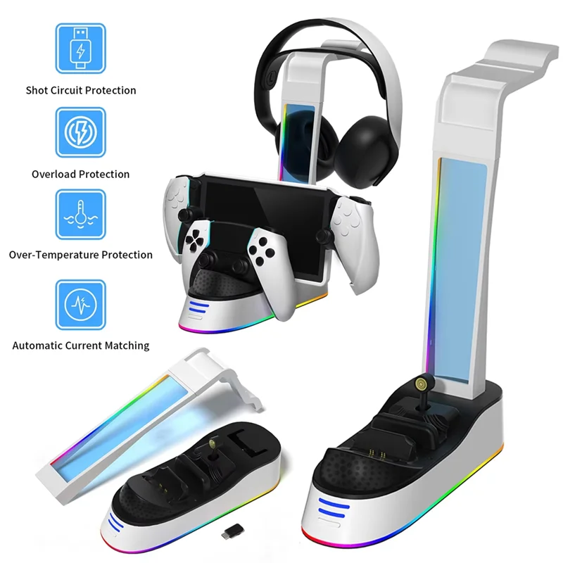 

Precisionn Charging Base With Headset Holder For PS5 Controller Charging Stand RGB Light Charging Indicator For PS5 Portal Conso