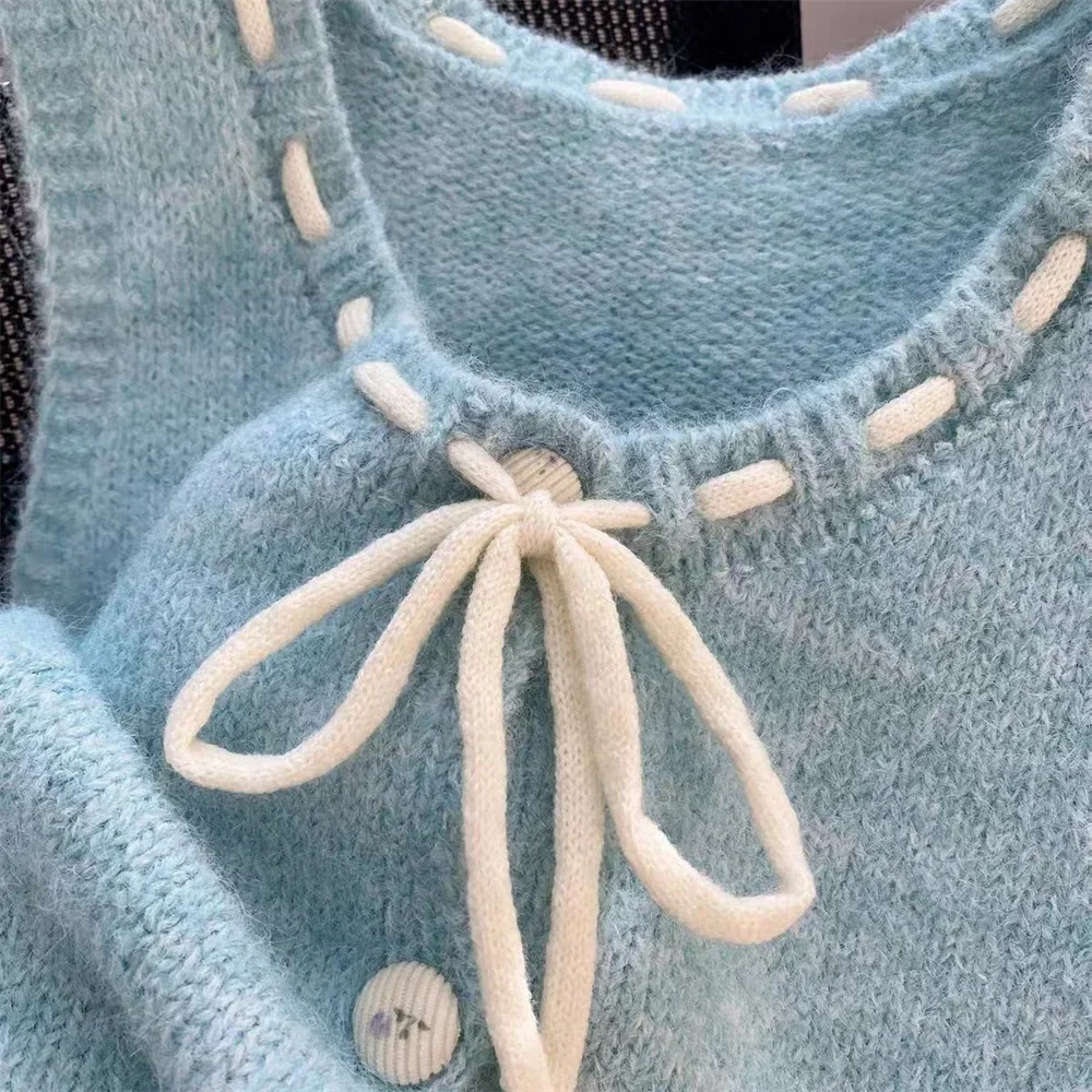 Autumn Winter Casual Sweater Cardigan Student Tops Vest Korean Fashion Sweet Bow Knitted Vest Women's Elegant Sleeveless Clothes