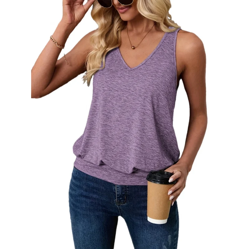 

Summer Sleeveless Shirt - Women's Casual Knit Top - Solid Color - 95% Polyester 5% Elastane