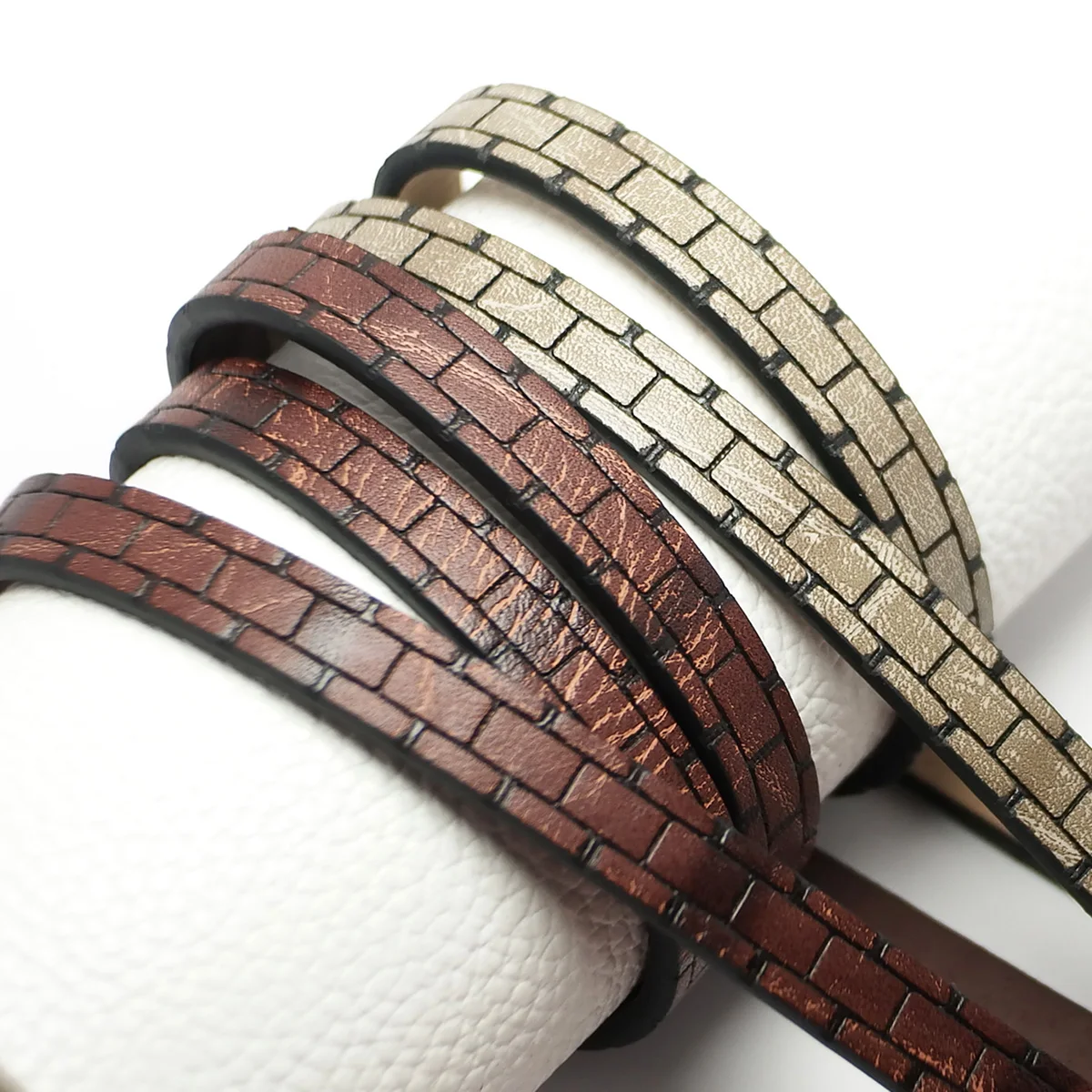 

45inch Brown Lattice Embossed Leather Cord,10mm Blue Leather Strip,Three-Dimensional Texture Waist Chain Making,Bracelet Making