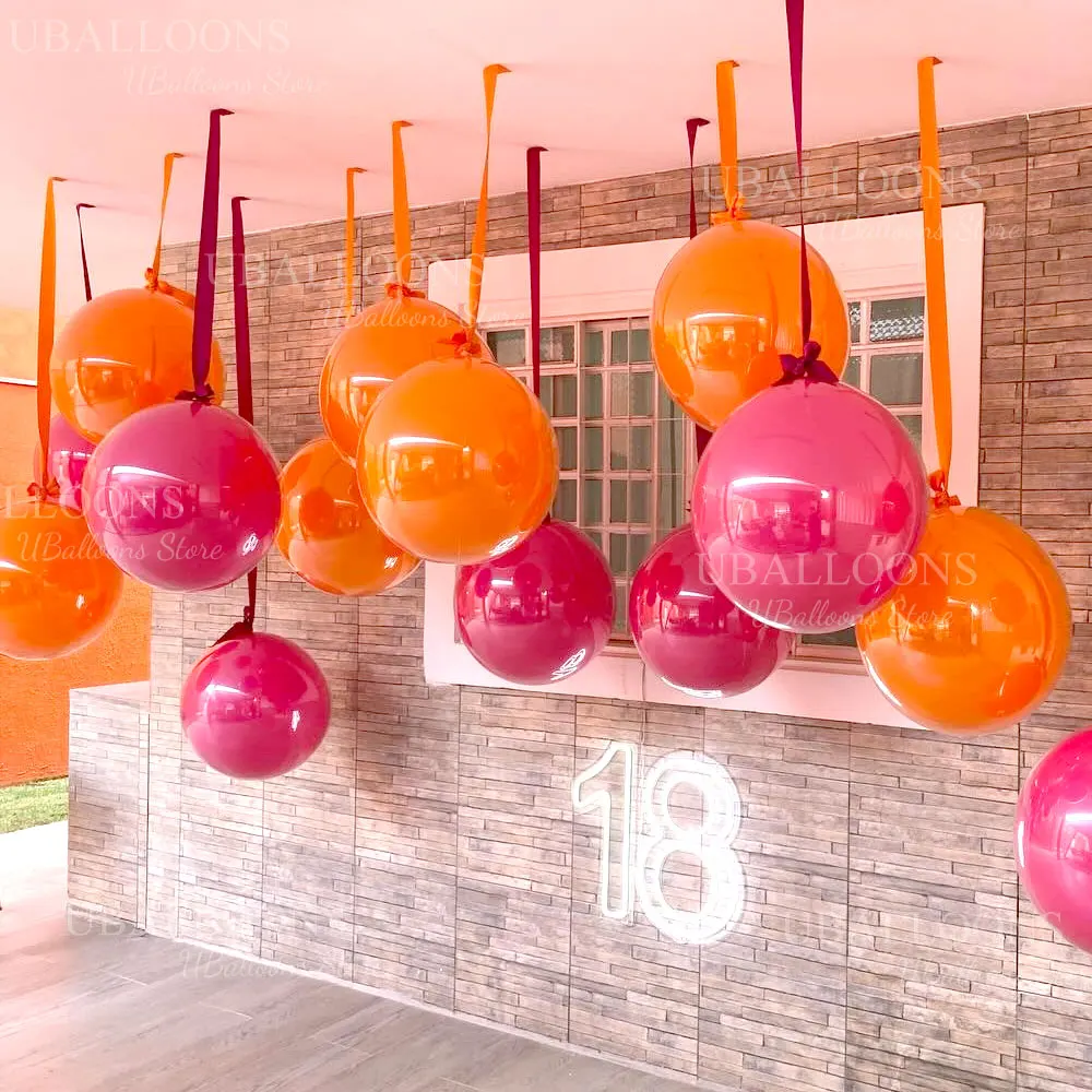 10 ballons orange rose vif de 18 pouces avec nœud en ruban de satin, grand ballon orange suspendu pour la décoration d'anniversaire, de fête des mères ou de mariage
