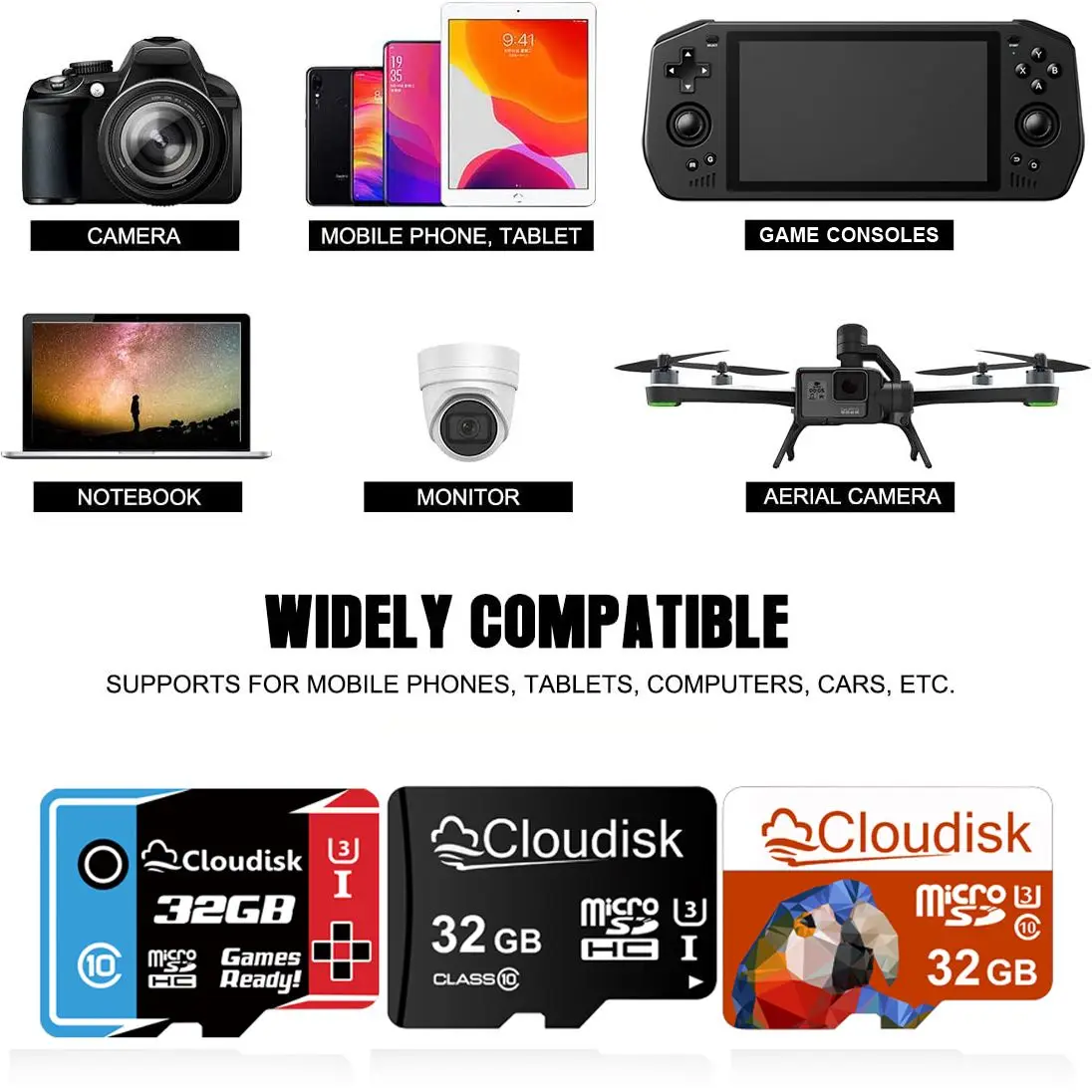 Cloudk-tarjeta de memoria MicroSD 2 piezas, U3, 32GB, C10, A1, V30, compatible con 4K, UHD, Nintendo Switch, cámara Gopro, teléfonos inteligentes