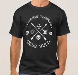 Knights Templar Deus Vult Medieval Cross and Skull T-Shirt 100% Cotton O-Neck Short Sleeve Summer Casual Mens T-shirt Size S-3XL