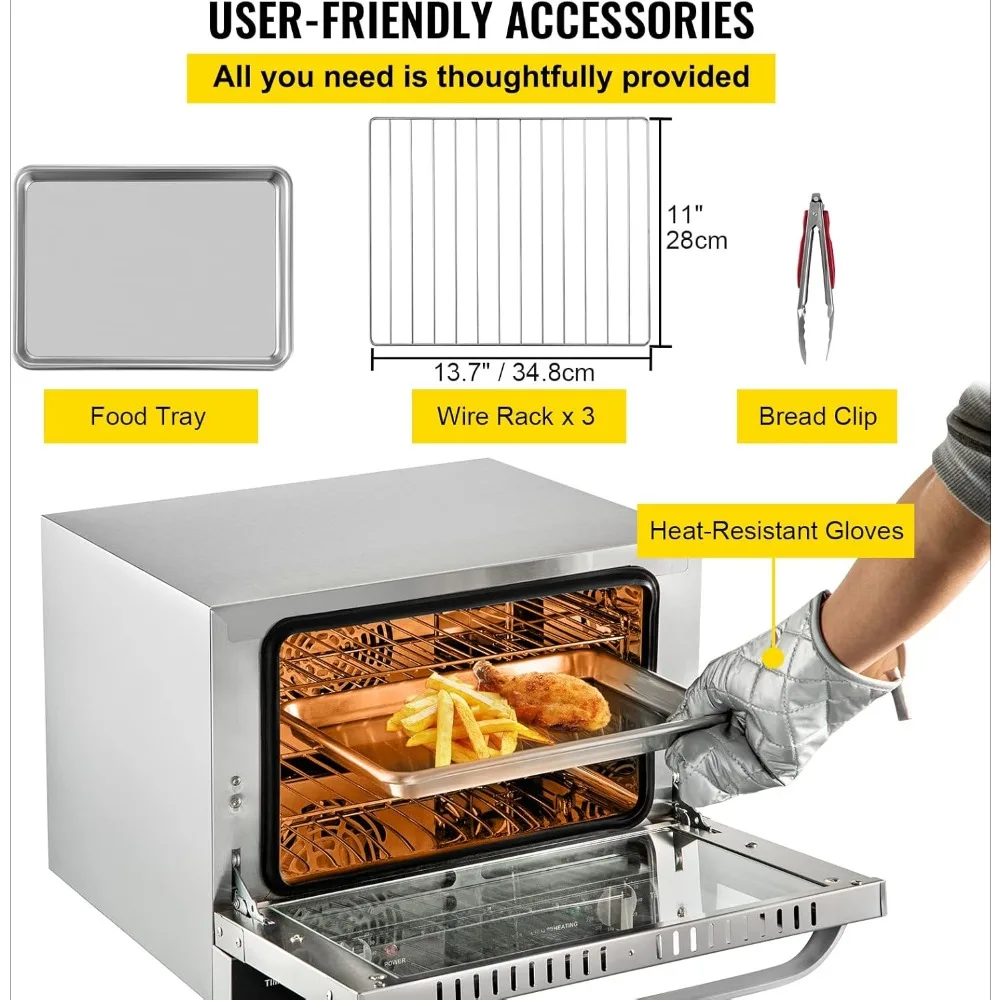 21L/19Qt, encimera de horno convencional de cuarto de tamaño, tostadora de 3 capas de 1440W, puerta frontal de cristal, horno eléctrico de 120V