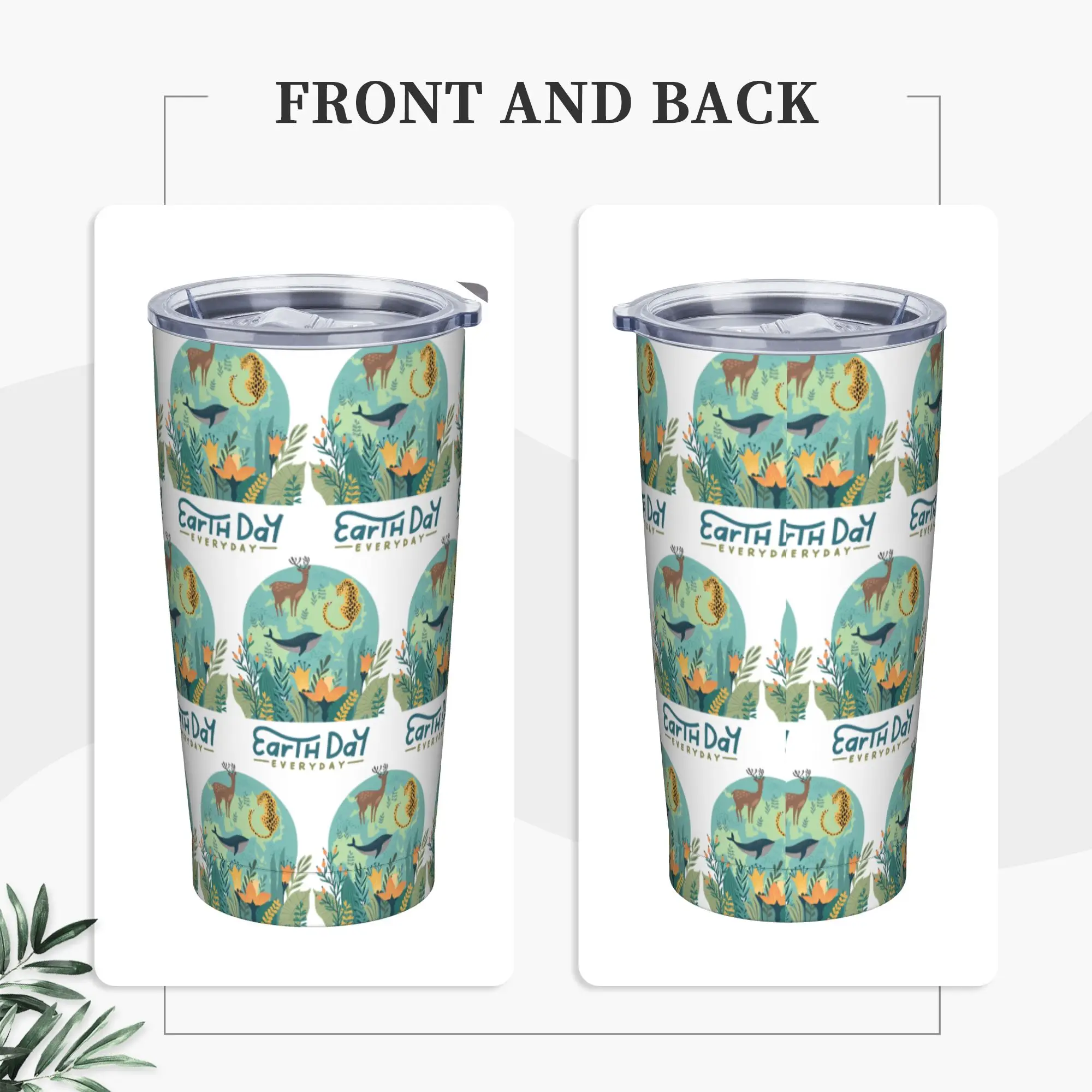 Happy Earth Day Eco Friendly Nature Tumbler Vacuum Insulated  Thermal Cup with Lid Straw Double Wall Mugs Hot Cold Drink, 20oz