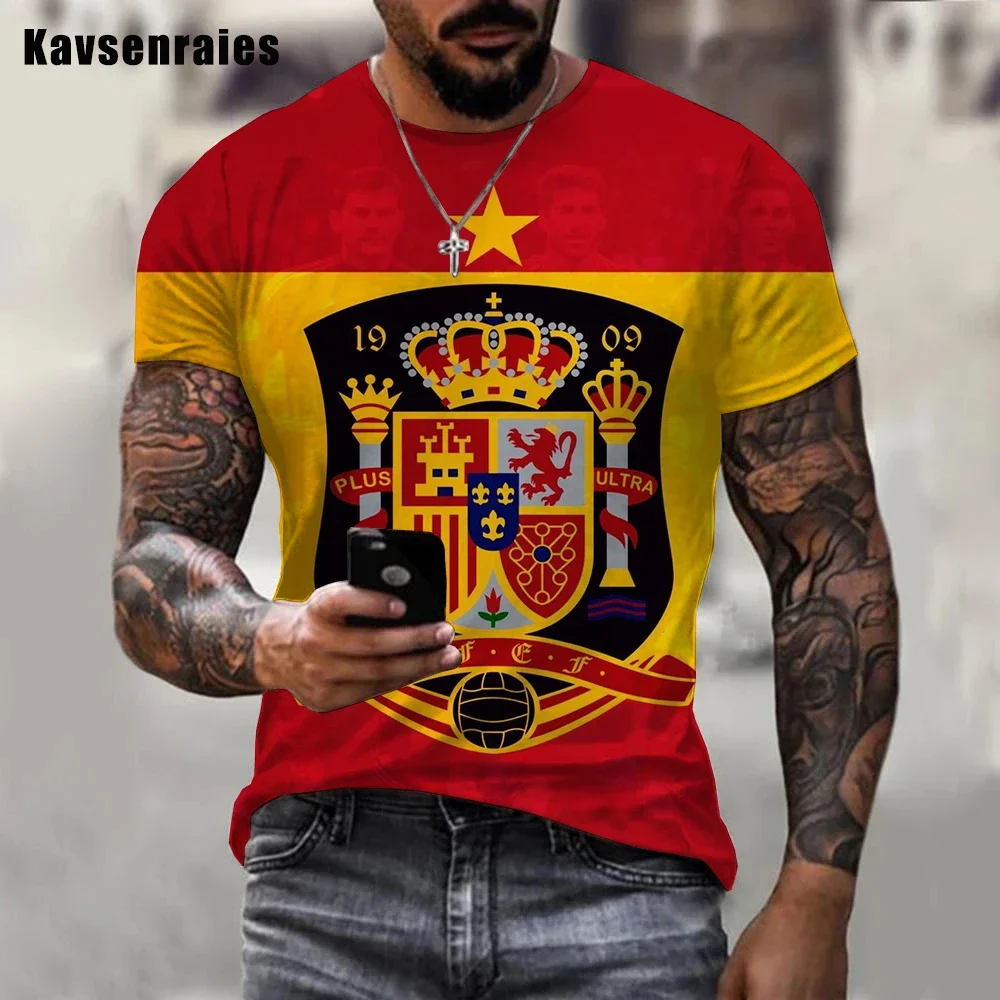 Newest Cool Summer Design Spain Flag 3D Print T-Shirt Men Casual Spain T-shirt Funny Short Sleeve Printing 3d Oversized T Shirt