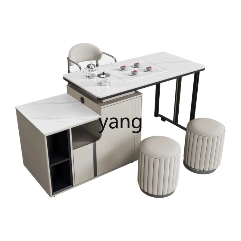 

LH rock slab tea table household small tea table desk integrated dual-purpose rotating foldable