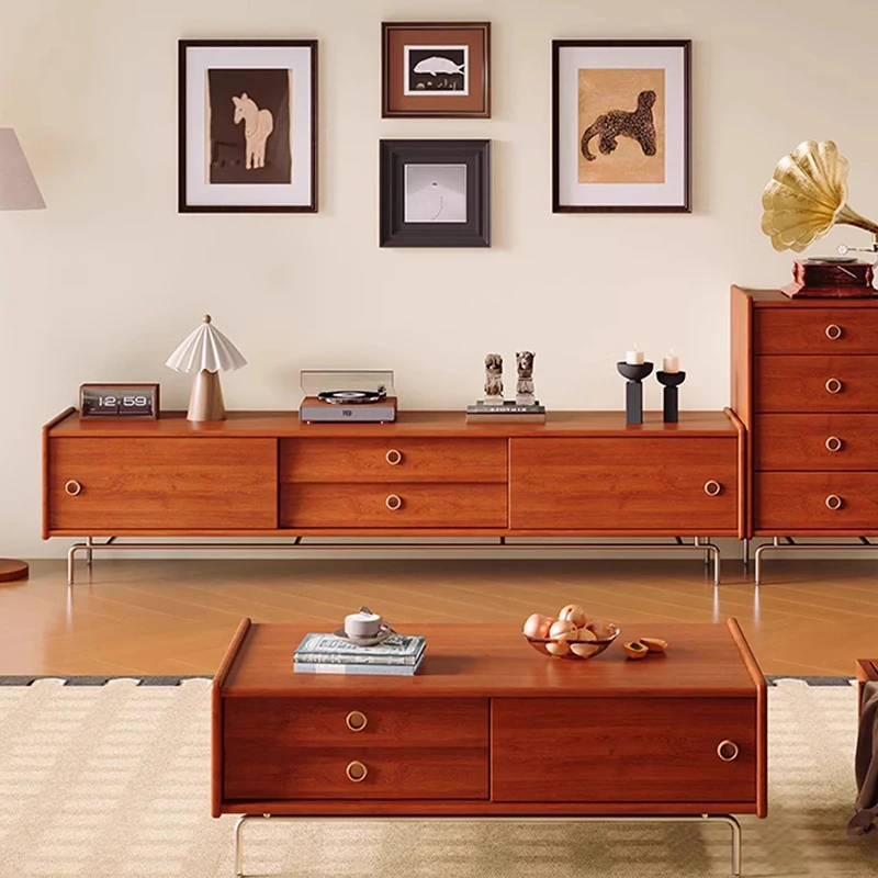 

Solid Wood Retro TV Cabinet Modern and Simple Living Room Home Use Floor-standing Storage and Furniture Cabinet Monitor Stand