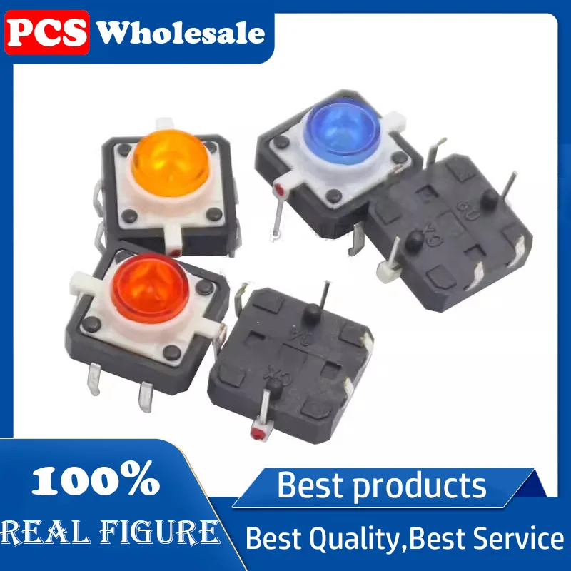 Touch the switch with light 12*12 white red green yellow blue LED4-pin reset switch key micro open type