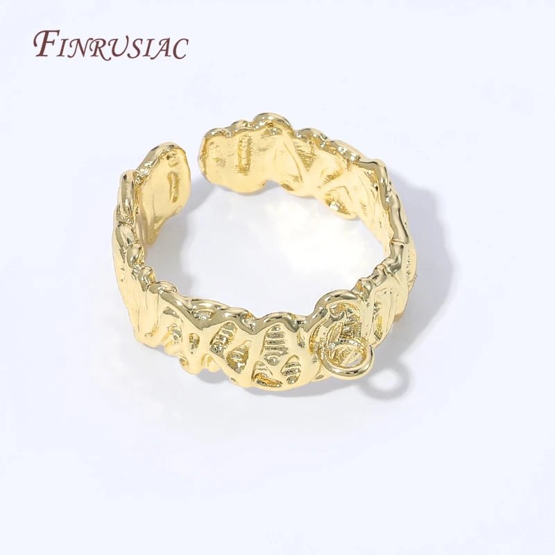 18K Gold Plated Open Adjustable Ring Blank Base,Brass Ring Setting with Loop,DIY Jewelry Making Components For Charm Pendant