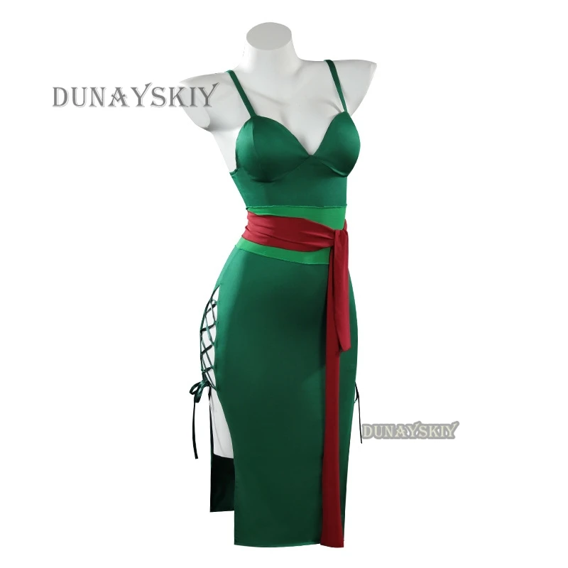 Anime Roronoa Zoro Cosplay Kostüm Wano Kuni Land Disguise Für Erwachsene Weibliche Grünes Kleid Outfits Frau Sexy Halloween Anzug