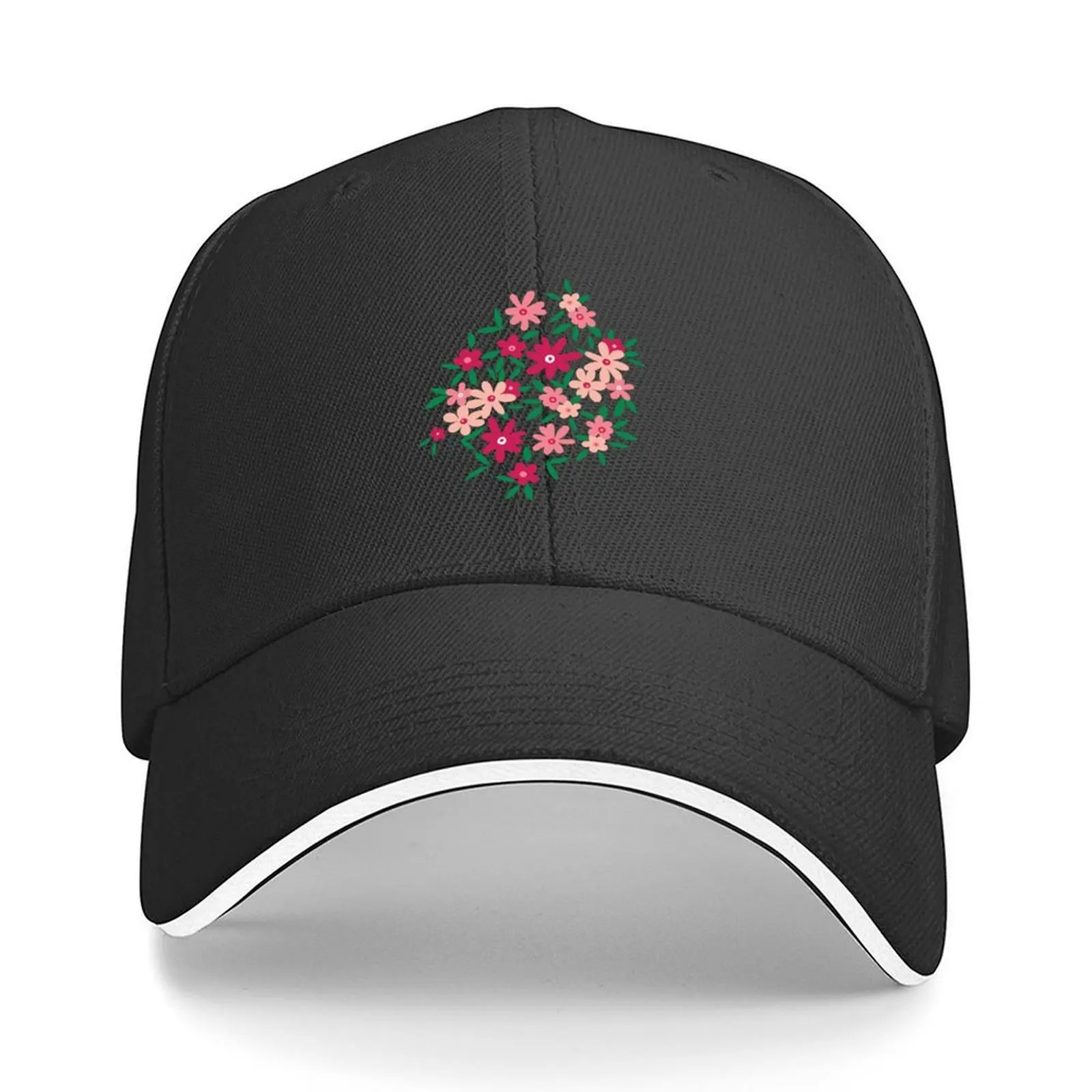 

White & Pink Ditsy Floral Baseball Cap Beach Luxury man cap Hat Man For The Sun Sunscreen Women's Beach Men's