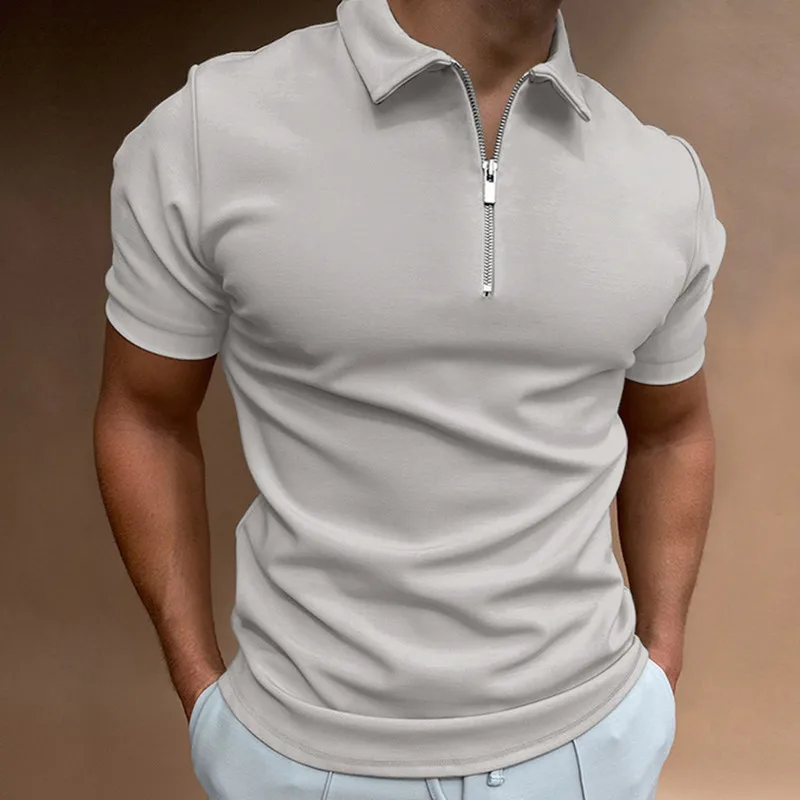 Sommer Herren Einfarbiges Poloshirt Kurzarm mit Umlegekragen und Reißverschluss T-Shirts & für Männer Lässige Streetwear Neue Herren-Oberteile – Detail 5