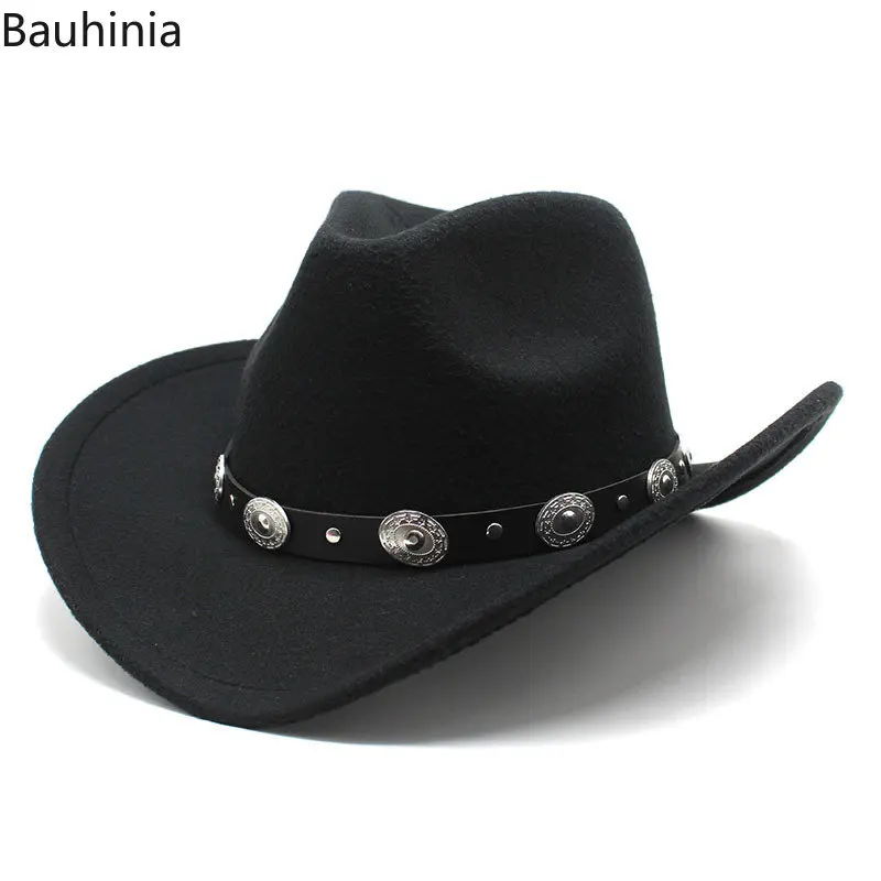 Bauhinia Vintage Western Cowboy Hat For Men Autumn Winter  Wide Brim Felt Fedoras Hats Cowgirl  Church Women Hat