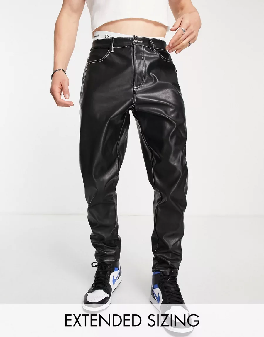 

27-46 New 2024 Men Clothing GD PU Black contrast Stitching Eye-catching Niche Nightclub Leather Pants Plus Size Singer Costumes