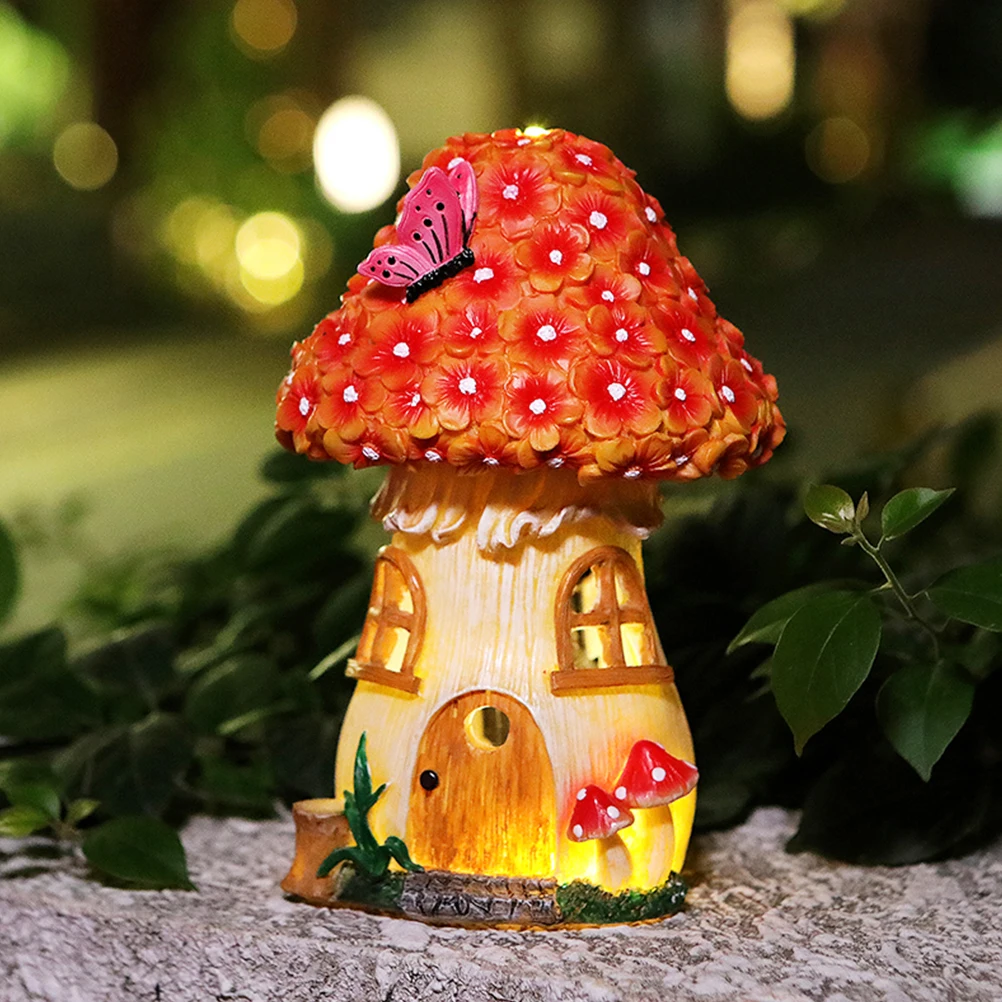 

Lamp Garden Yard Mushroom House Resin Statue Outdoor Decor Solar Powered Light Durable Weather Resistant Solar Garden Lights