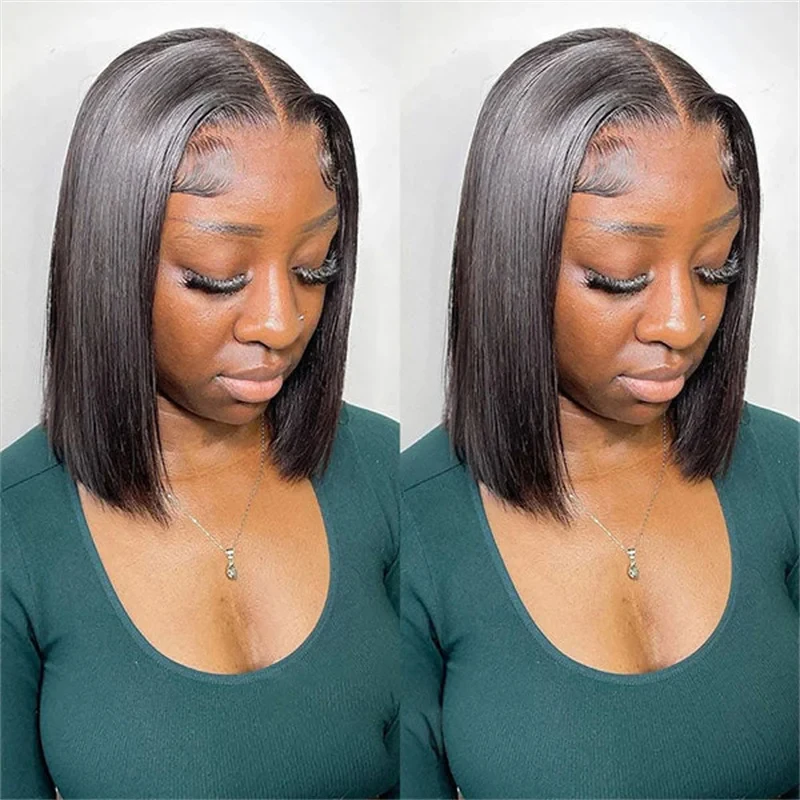 

Short 13x4 lace front human hair wig cheap on sale bone straight 4x4 closure Lace bob wigs Brazilion Gluess Wigs Ready to Wear