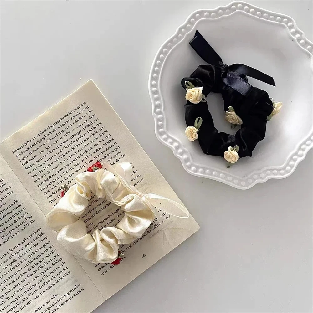 3D Romantic Rose French Large Hair Ring Hair Rope Ties Vintage Girls Flower Scrunchies Bands Hair Accessories for Women