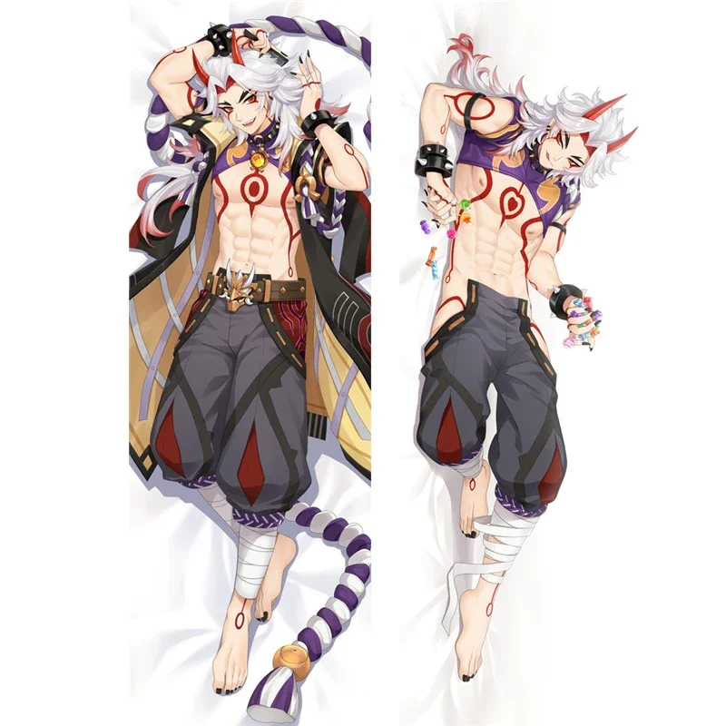 Game Genshin Impact Arataki Itto Cosplay Body Pillow Case Dakimakura Peachskin 2-Side Hugging Body Throw Cushion Pillow Case